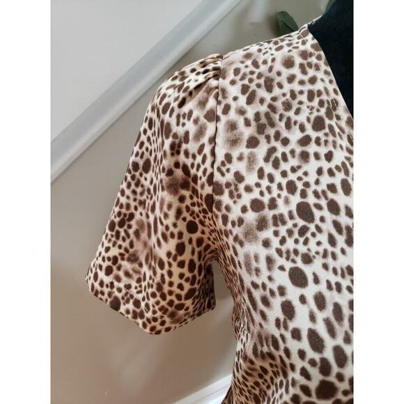 A New Day Women Brown Leopard Print Peplum Hem Casual V Neck Shift Dress Size XS - Picture 7 of 12